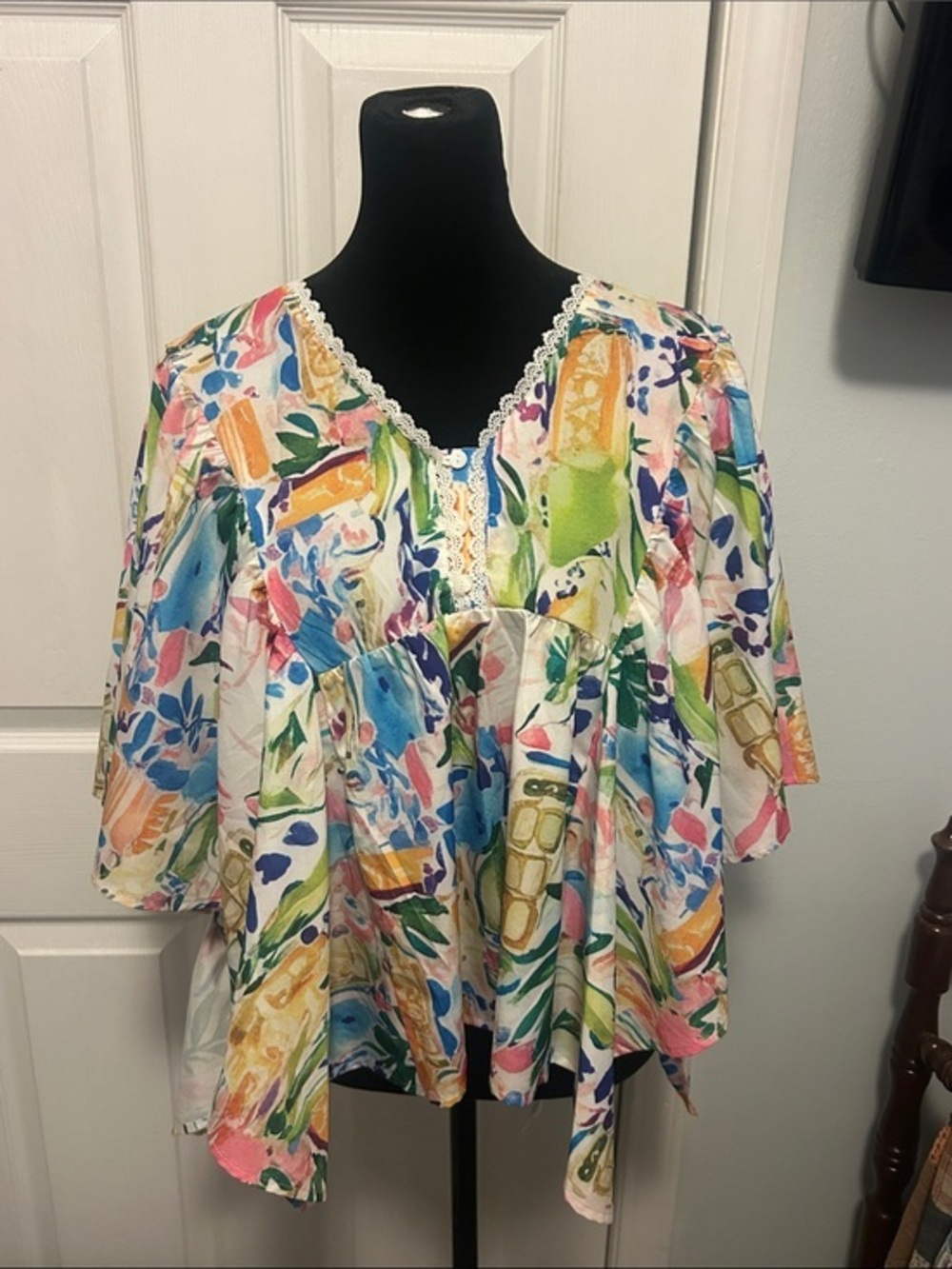 Pink Lily Multicolor Floral Lace-Trim Tunic